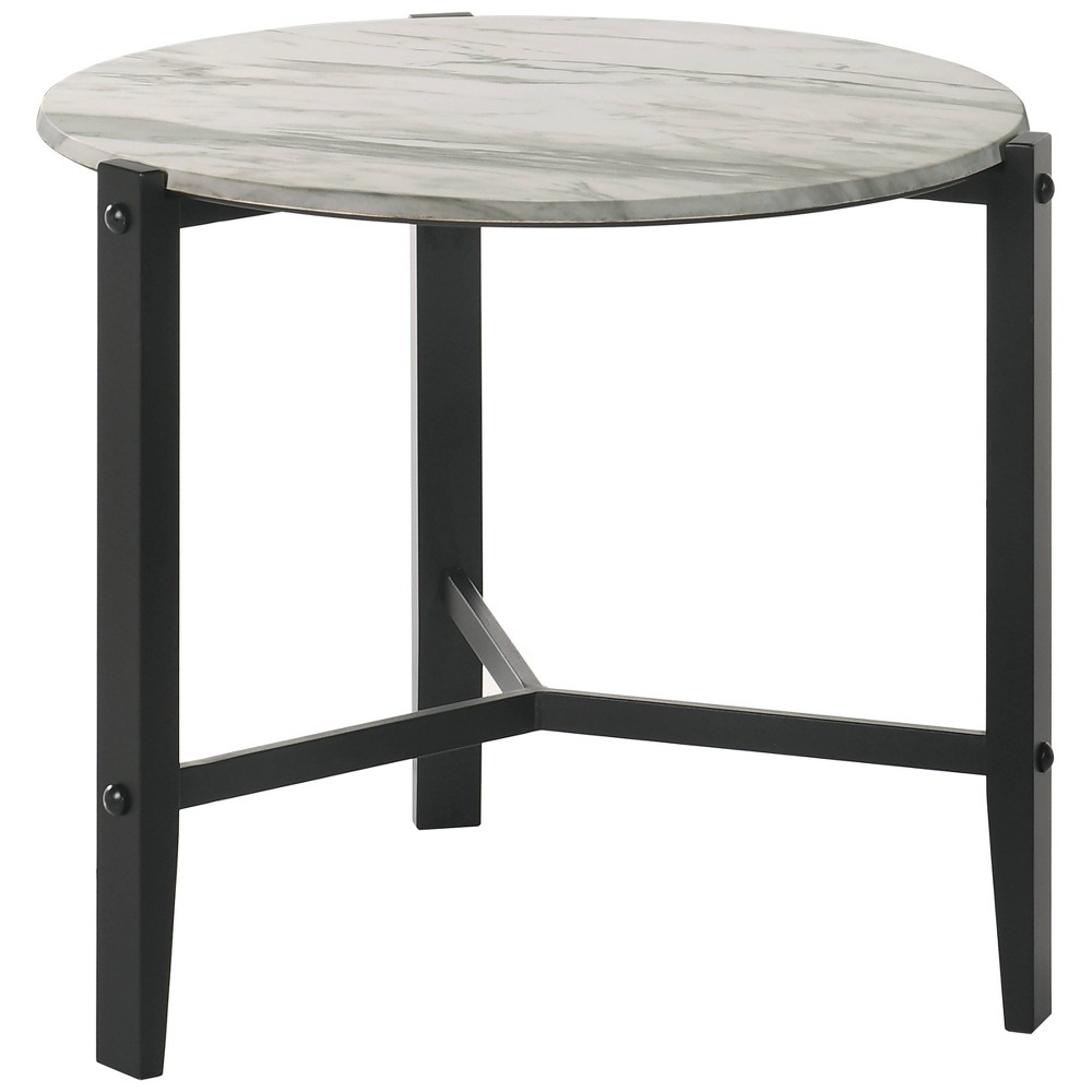 Photos - Dining Table Tandi Round End Table with Faux Marble Top White/Black - Coaster