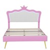 NicBex Twin/Full Upholstered Platform Bed Frame with LED Lights,Princess Bed with Crown Headboard for Girls,Noise-Free,Easy Assembly,Pink+White - 4 of 4