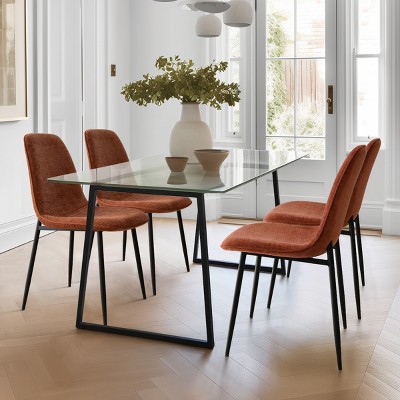 Mona+Oslo Rectangular Glass Dining Table Set For 4 With Chairs, 5 Piece Rectangle Dining Set with 4 Upholstered Armless Chairs-Maison Boucle