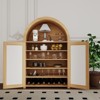 Farmhouse Arched Shoe Cabinet with Rattan Doors, 5-Tier Adjustable Shelf Storage Cabinet for Entryway, Hallway, Living Room, Natural Wood - 3 of 4