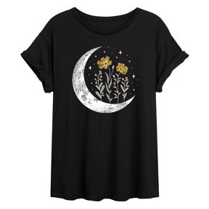Women's - Instant Message - Floral Moon Oversized Graphic T-Shirt - 1 of 4