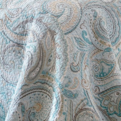 Regal Paisley Red and Tan Reversible Cotton King Quilt Set