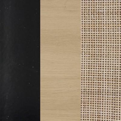 Light Oak and Black Rattan Console Table with Storage