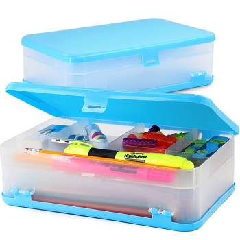 Tribello Pencil Box for Kids, Universal School Plastic Pencil Case, Teal 8  x 5 x 2 Made in USA - Set of 2 (Supply Box)