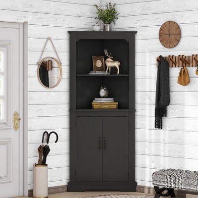 SKRAN 69.3" Tall Corner Cabinet, Farmhouse Corner Storage Cabinet with Doors & Shelves, Home Space for Living Room,Bathroom, Kitchen
