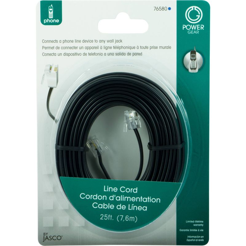 Power Gear Telephone Line Cord, 25ft - Black or White, 5 of 7