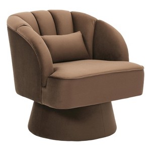 Modern Swivel Barrel Accent Chair, 360 Degree Velvet Upholstered Armchair with Striped Backrest & Plush Padding - 1 of 4