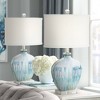Possini Euro Design Coastal Table Lamps 25" High Set of 2 Ceramic Blue Drip Off White Shade for Living Room Family Bedroom Home (Colors may vary) - 2 of 4