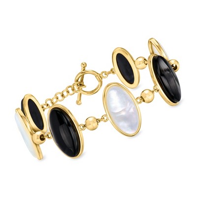 Ross-Simons Onyx and Mother-Of-Pearl Bracelet in 18kt Gold Over Sterling Size 7