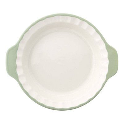 Pistachio and White Stoneware Fluted Edge Pie Plate