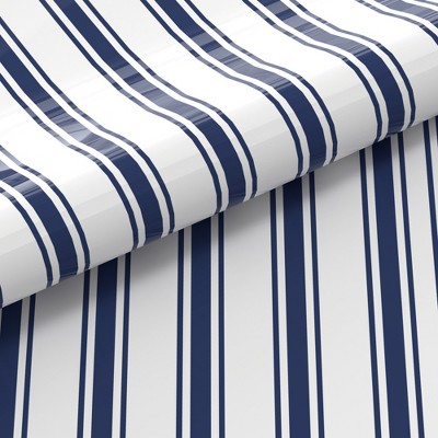 Full Navy Stripe Cotton Blend Percale Sheet Set