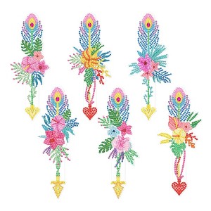6pcs 5D Feather Butterfly Diamond Art Bookmarks Acrylic Feathers Flower Diamond Art Bookmarks Pendant Diamond Art Bookmark Kits for Adults Kids - 1 of 4