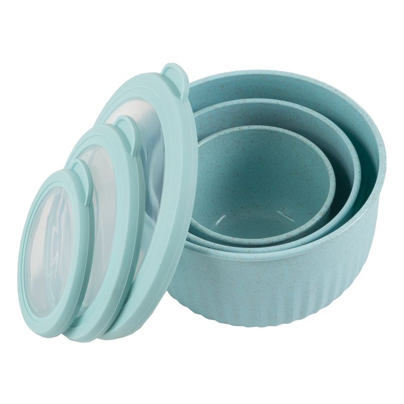 Set of 3 Bowls with Lids - Microwave, Freezer, and Fridge Safe Nesting Mixing Bowls - Eco-Conscious Kitchen Essentials by Classic Cuisine (Teal), 1 of 2