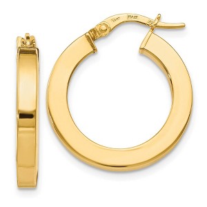 Black Bow Jewelry 3mm x 21mm (13/16 Inch) Polished 14k Yellow Gold Square Tube Hoops - 1 of 4
