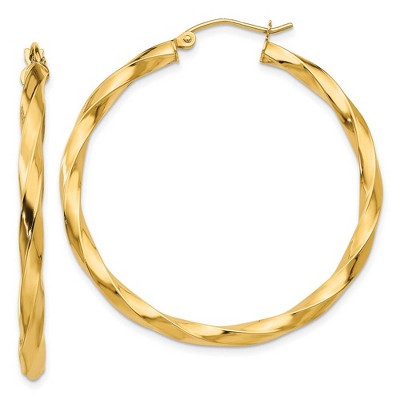 Black Bow Jewelry 3mm x 38mm Polished 14k Yellow Gold Large Twisted Round Hoop Earrings
