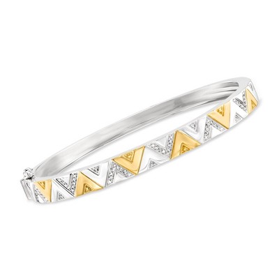 Ross-Simons 0.10 ct. t.w. Diamond Chevron Bangle Bracelet in 2-Tone Sterling Silver