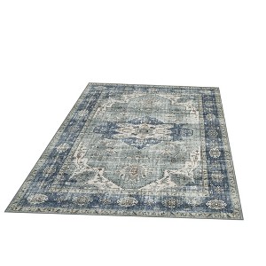 9x12 Washable Rug – Vintage Distressed Low Pile Ultra-Thin Non-Slip Non-Shedding Foldable Accent Carpet for Bedroom, Living Room, Denim - 1 of 4