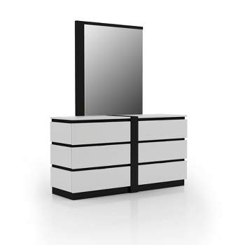Pape Contemporary 6 Drawer Dresser with Mirror White/Metallic Gray - miBasics
