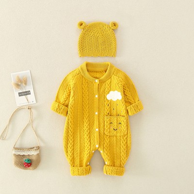 MyKids-USA Baby Solid Color Cartoon Embroidered Design Crochet Knit Romper