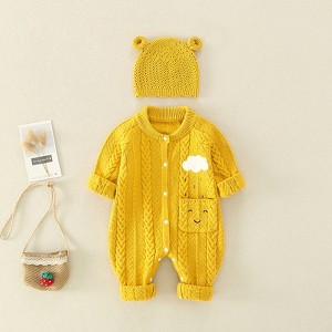 MyKids-USA Baby Solid Color Cartoon Embroidered Design Crochet Knit Romper - 1 of 4