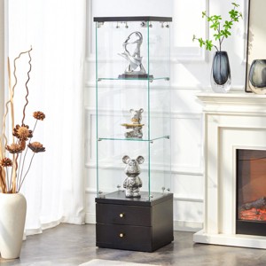 INFURNIC Decorative Storage Cabinets Modern Glass Display Cabinet with Soft-Close Drawers Adjustable Shelves, Black, 15.6"*14.3"*59" - 1 of 4