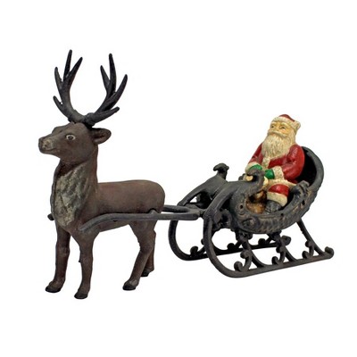 Design Toscano Christmas Santa on Sleigh with Reindeer Die-Cast Iron Statue, multi-colored