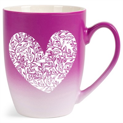 Elanze Designs Heart Leaf Two Toned Ombre Matte Pink and White 12 ounce Ceramic Stoneware Coffee Cup Mug