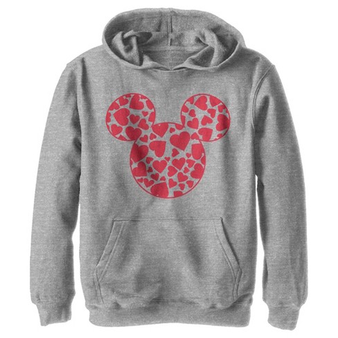 Boy s Disney Mickey Mouse Logo Filled With Hearts Pull Over Hoodie Athletic Heather Small