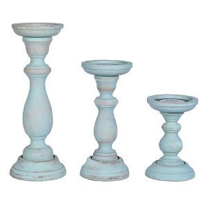 Mela Artisans Tuli Set of 3 Opal Blue Candleholders - 1 of 4