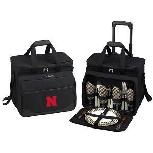 NCAA Nebraska Cornhuskers Soft Sided Rolling Cooler with Four Person Picnic Set - 1 of 4