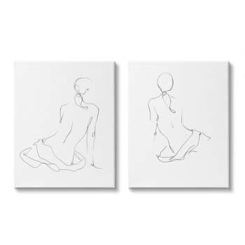 Stupell Industries Female Gesture Drawings Minimalist Curved Linework Gallery Wrapped Canvas Wall Art 2pc Set, 16 x 20