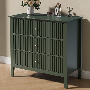 RoyalCraft Modern Fluted Design Dresser with 3 Drawers for Bedroom Storage, Green - Chest Organizer Cabinet and Nightstand Furniture Set - 1 of 4