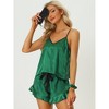 cheibear Women's Satin Spaghetti Cami Tops Ruffle Trim Shorts Sleepwear Sets - 2 of 4