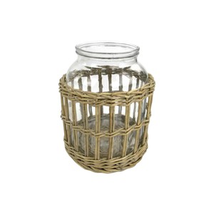 Slickblue Wicker Basket Glass Vase, Rustic Farmhouse Floral Display for Tabletop or Mantel, Small or Medium - 1 of 4