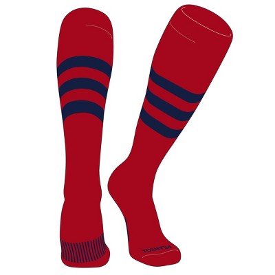 PEAR SOX Striped OTC Baseball, Softball, Football Socks (A) Red, Navy (S)