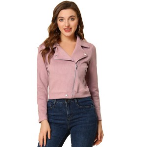 INSPIRE CHIC Women's Zip Up Faux Suede Biker Moto Jacket - 1 of 4