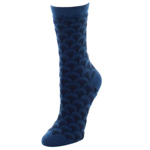 Natori Women's Fretwork Geometric Cashmere Blend Crew Socks Blue Spruce 9-11 - 1 of 1