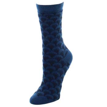 Natori Women's Fretwork Geometric Cashmere Blend Crew Socks Blue Spruce 9-11