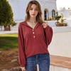 Anna-Kaci Women's Waffle Knit Pullover Hoodie with Button Detail - Small, Red - 3 of 4