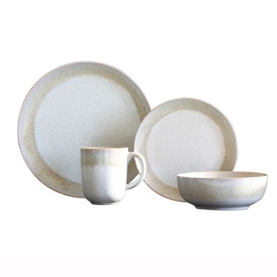 16pc Stoneware Marina Dinnerware Set Beige/White Baum Bros.