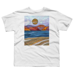 Boy's Design By Humans Beach Landscape Stain Glass By Maryedenoa T-Shirt - 1 of 3