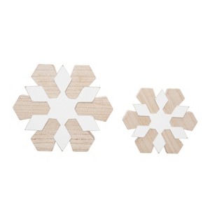 Transpac Wood 7.75 in. Multicolor Christmas Natural Snowflake Set of 2 - 1 of 2