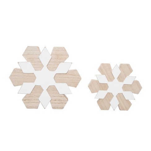 Transpac Wood 7.75 in. Multicolor Christmas Natural Snowflake Set of 2 - image 1 of 2