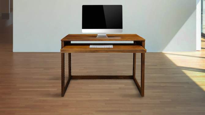 Folding Computer Desk with 4 Port USB Charging Station Walnut - Flora Home, 2 of 8, play video