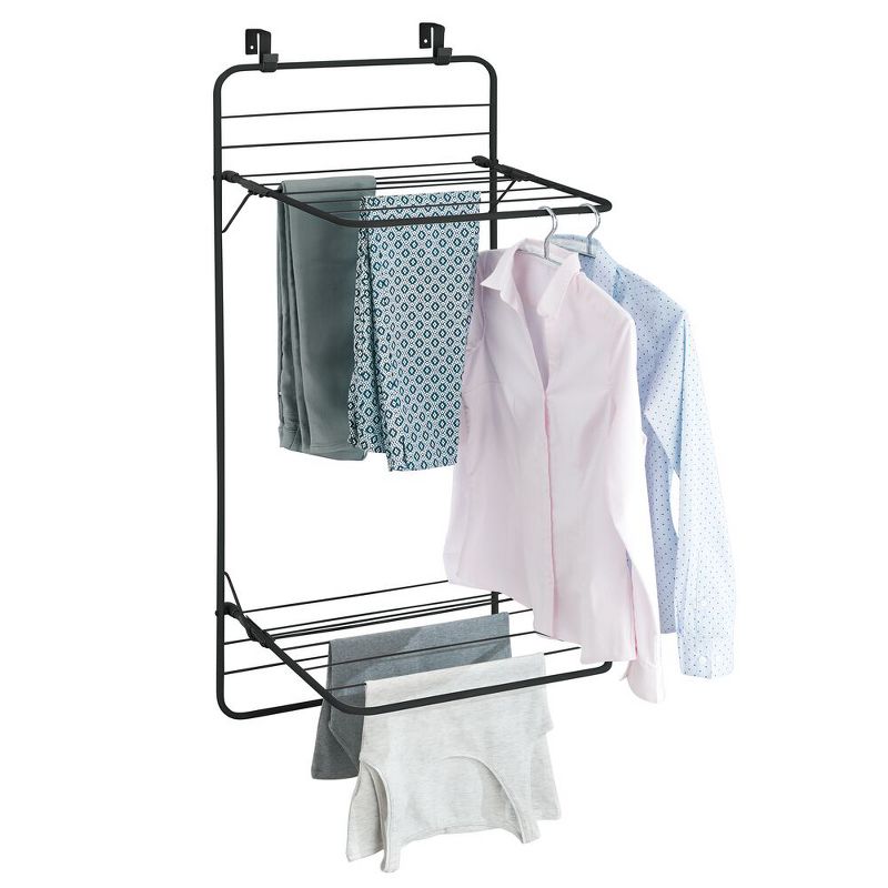 mDesign Steel Collapsible Over the Door Laundry Drying Rack, 4 of 9
