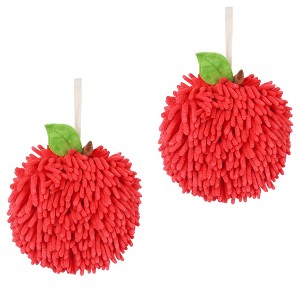 REGALWOVEN Bathroom Soft Absorbent Fluffy Chenille Ball Hand Towels with Wall Hook 6" x 6" 2 Pcs - 1 of 4