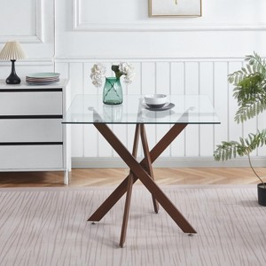 NicBex Minimalist Square Glass Dining Table with Cross Metal Legs,Modern Kitchen Table Bar Table,Dining Room Furniture - 1 of 4