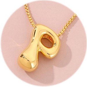 Bubble Initial Necklace Gold Plated Balloon Charm Birthday Gift - 1 of 4