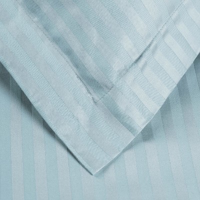 Light Blue King/California King Cotton Striped Duvet Cover Set