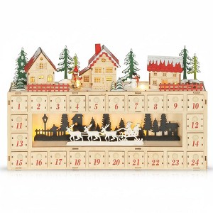 Christmas Advent Calendar with 24 Countdown Drawers Built-in LED Lights, Festive Christmas Countdown Centerpiece for Office, Family Holiday Home Decor - 1 of 4